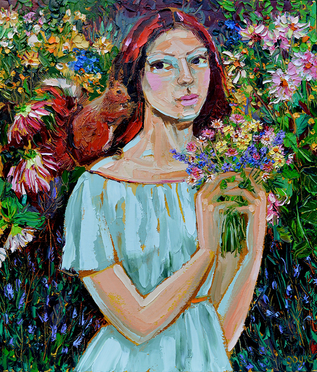 Flowergirl with Squirrel   by Lucy Doyle